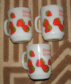 Set Of 3 Vintage Fire King Anchor Hocking Strawberry Shortcake Mugs 