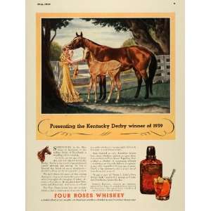 1936 Ad Kentucky Derby Horse Colt Four Roses Whiskey   Original Print 