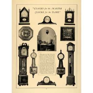  1925 Print Decorative Clocks Grandfather Mantel Wall 