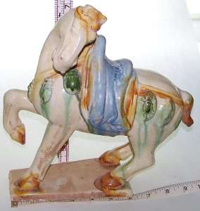 Vintage Chinese Tang War Horse Painted Ceramic Figurine  