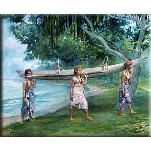  Girls Carrying a Canoe, Vaiala in Samoa 16x13 Streched 