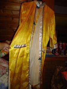 1950s Yellow Satin Kimono Robe Japanese Silk, Vintage  
