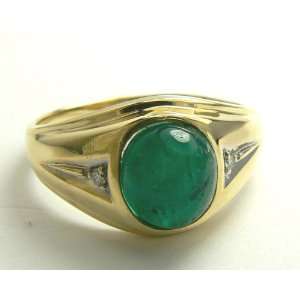   25ct Suave Colombian Emerald Cabochon & Diamond Ring 