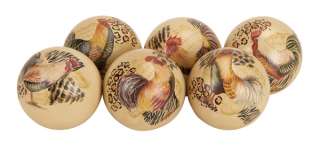 Tuscan Old World French Rooster Ceramic Decorative Balls S/6 