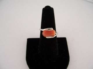 PINK CORAL CATS EYE CABOCHON STONE RING SIZE 7, NEW  