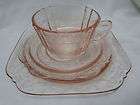 federal glass pink depression madrid 3 pc setting cup saucer