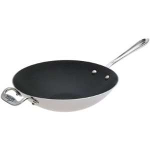 All Clad Brushed Stainless Nonstick 14 Inch Open Stir Fry D55414 NS 