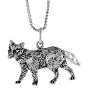 925 Sterling Silver 11/16 in. (18mm) Tall Wolf Pendant (w/ 18 Silver 