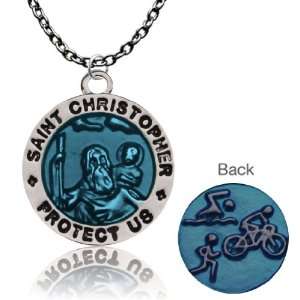  Triathlete St. Christopher TRI Necklace   Blue