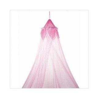 Pink Feather Metallic Moon and Star Trimmed Girls Bed Canopy