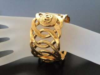 Authentic Chanel Vintage Cuff Bracelet Bangle gold CC large  