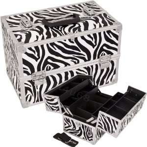  Zebra Print Makeup Case Cosmetic W/Dividers 14x8x10 