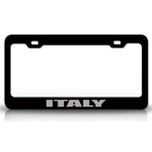 ITALY Country Steel Auto License Plate Frame Tag Holder, Black/Silver 