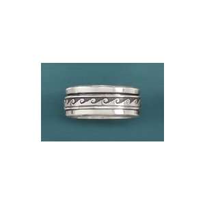   Oxidized Sterling Silver Spin Ring, 9mm wide with Wave Design Jewelry