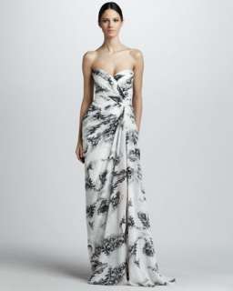 Cropped Fur Bolero & Strapless Side Draped Gown