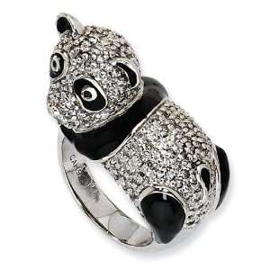  Enameled CZ Panda Ring in Sterling Silver Jewelry