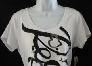   COLE New White Black Peace Graffiti Scoop Neck T Shirt Top Womens L