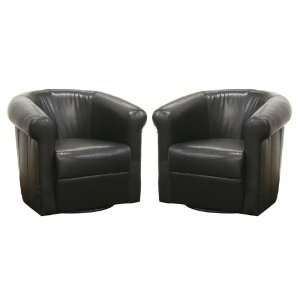  2 Black Brown Club Chairs with 360 Degree Swivel