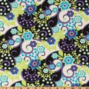  44 Wide Spring Fever Retro Floral Black/Lime Fabric By 