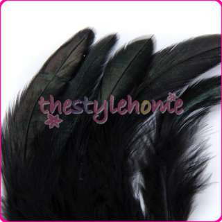 50 Dyed Black Rooster Feathers Millinery Hat DIY Craft  