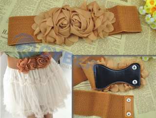 Fashion Double Rose Flower Style Elastic Belt Waistband  