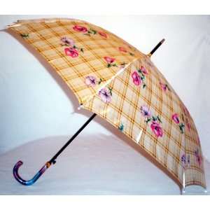   Checkered Umbrella With Pink and Purple Flowers, Great Gift Idea
