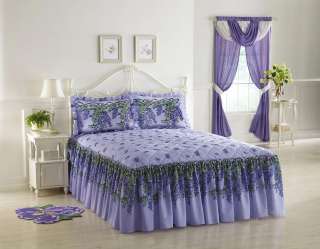 Purple Wisteria Pattern Floral Quilted Bedspread  