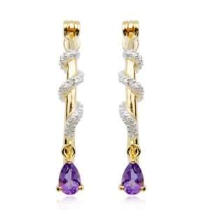 18k Yellow Gold Plated Sterling Silver Genuine Amethyst Pear Drop with 