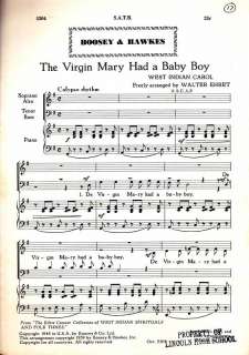1959 Choral Sheet Music THE VIRGIN MARY HAD A BABY BOY (SATB) West 