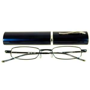 Reading Glasses~Metal Frame~Spring Hinge~Tube Case~Blue +2.75