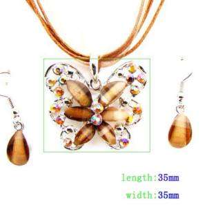 H6020 Wed Brown Butterfly Gemstone Necklace Earring HOT  
