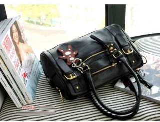 Womens PU Leather Shoulder Bag Handbag Bear Charm B362  