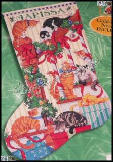 Bucilla CATS ON THE STAIRS Counted Cross Stitch Christmas Stocking Kit 