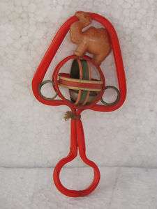 Vintage Celluloid Baby Musical Rattle Toy With Camel  
