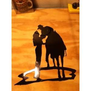  15 X 12 Inch Cowboy and Horse with Cowgirl Solid Steel 