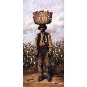   Man in Cotton Field with Basket of Cotton on Head
