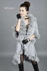 Long real fox fur rimmed shawl freeSH (special price),HOT  