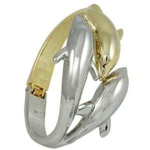  Metal Dolphin Cuff Bangle Bracelet Two Tones Jewelry