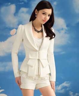 Free size White Lady Formal Career Bowknot Blazer Suits Top  