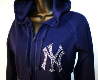 New York Yankees Bling Womens Thermal Hoodie SM 3X  