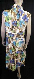 Jessica Howard Floral Dress Cocktail Brown Green Blue Size 6P, 8P, 18W 