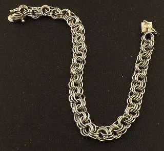 Vintage Sterling Silver 1960`s Chased Triple LINKS Charm Bracelet 