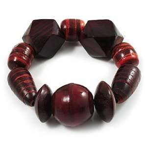  Chunky Dark Cherry Wood Bead Flex Bracelet   18cm Length Jewelry