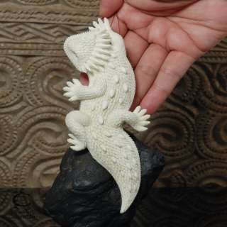 Giant THORNY LIZARD Moose Antler Pendant Carving ~ Hand carved in Bali 