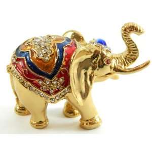Elephant Treasured Trinket Box Faberge Style Hand Painted & Decorated 