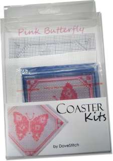 Cross Stitch Kit   Pink Butterfly Coaster Kit  