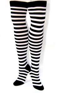 White n Black Thigh High Striped Cotton Socks Rave Punk  