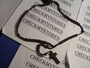 NWT Wooden cross Beads Rosary Necklace Handmade  
