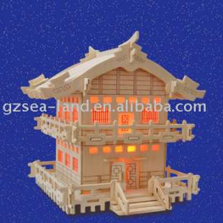 wooden dollhouse villa model wood house Japan lighting  