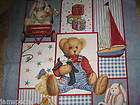 YD Blue Jean Teddy Picture Bear Baby Quilt Top Fabric Blue Green